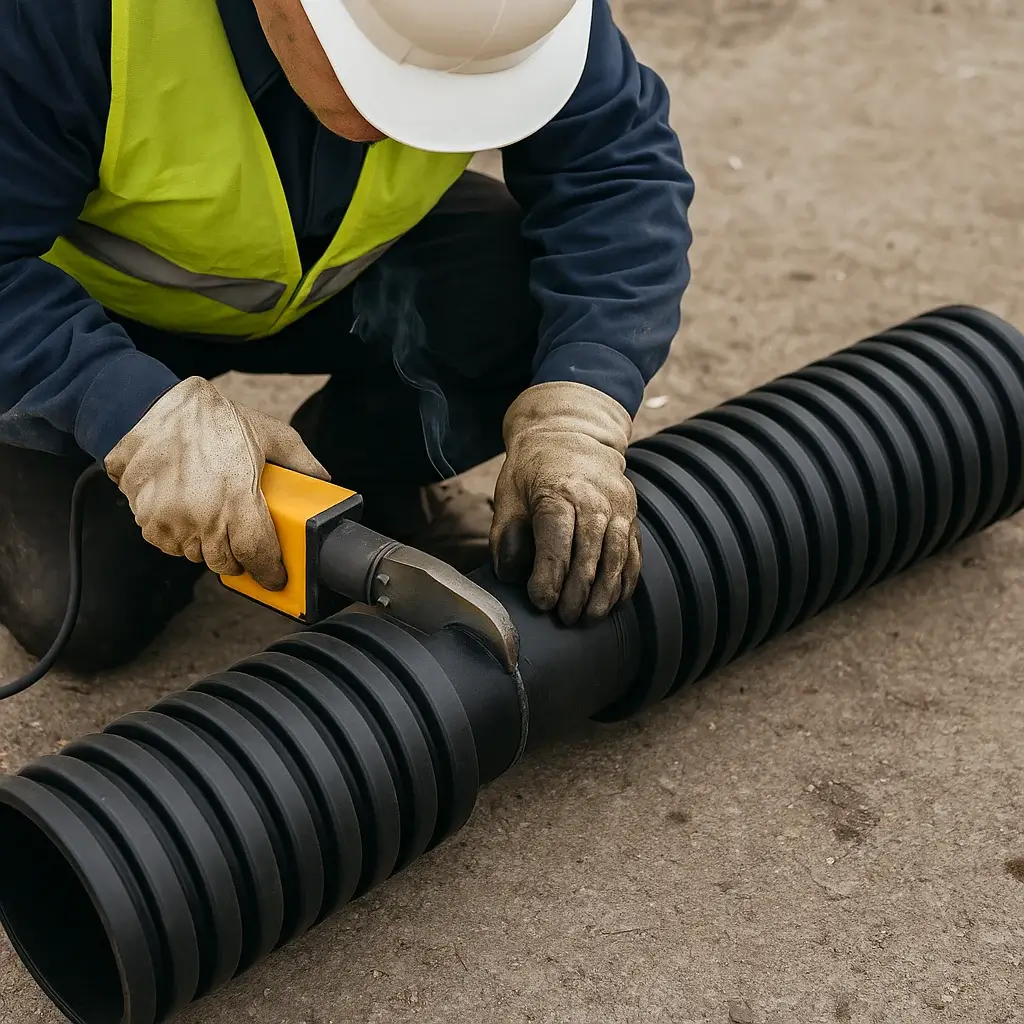 عکس گرافیکی از متخصص که مشغول اتصال لوله ها با واشره