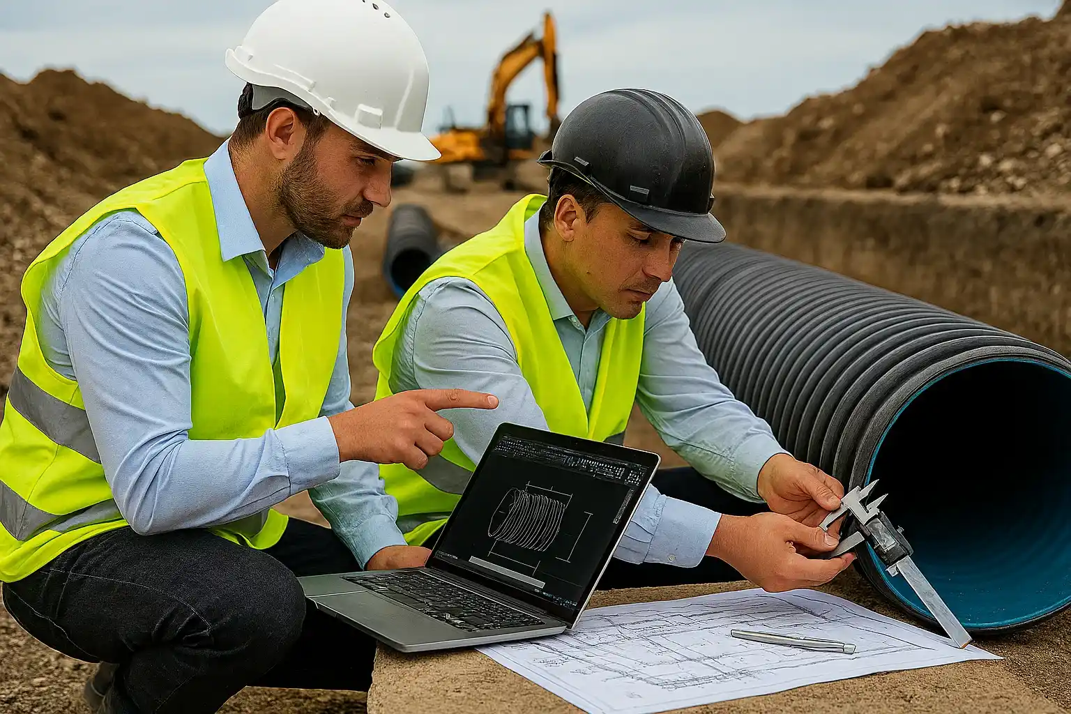 مهندسان در حال بررسی سایز مناسب لوله‌های کاروگیت 